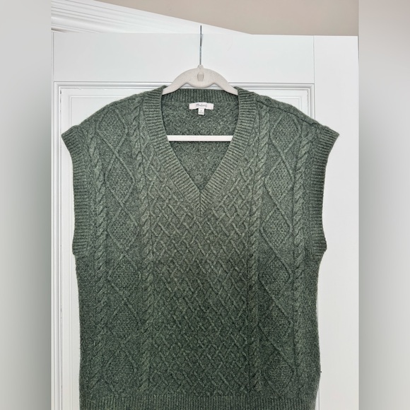 Madewell Cable Knit V-Neck Sweater Vest M Dark Forest Green - Picture 5 of 15